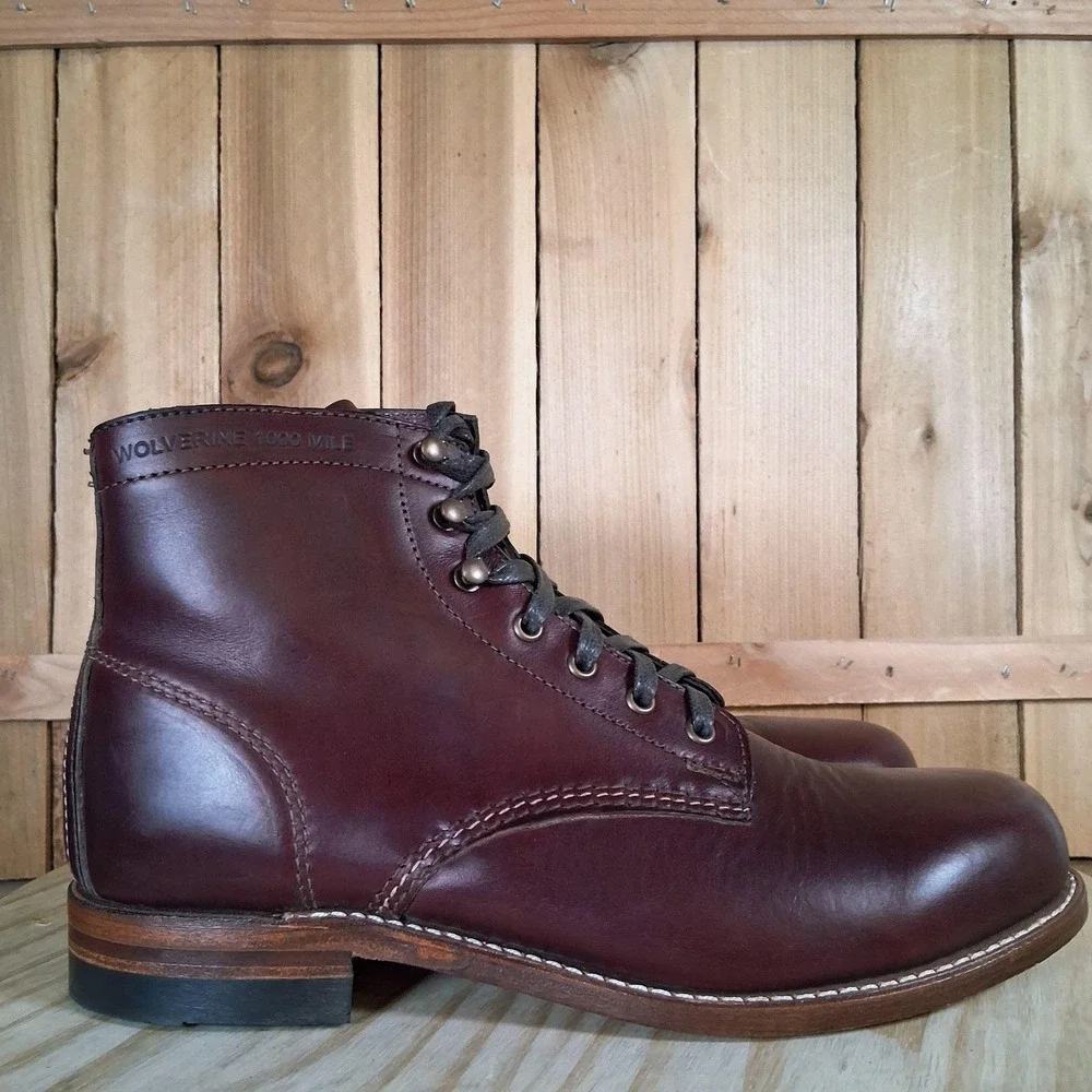 Wolverine 1000 Mile Plain Toe‎ Original Work Boots Mens 8 D Brown Leather USA